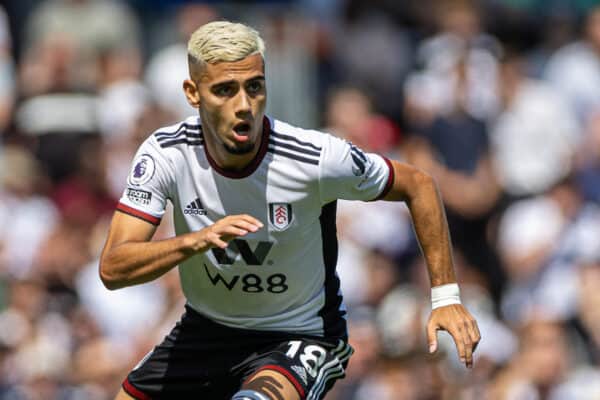 LONDON, ENGLAND - Saturday, August 6, 2022: Fulham's Andreas Pereira during the FA Premier League match between Fulham FC and Liverpool FC at Craven Cottage. The game ended in a 2-2 draw. (Pic by David Rawcliffe/Propaganda)