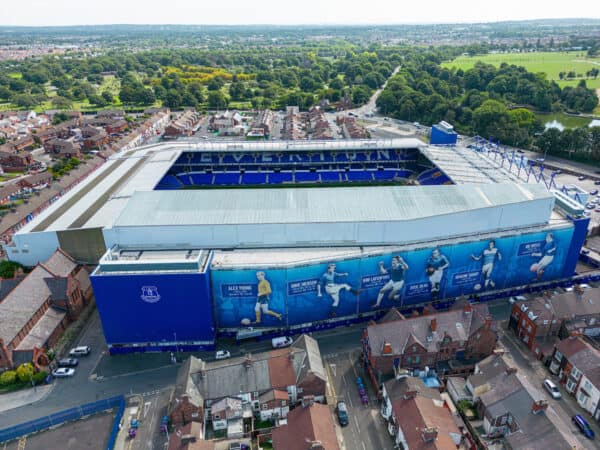 LIVERPOOL, ENGLAND - Tuesday, August 9, 2022: An aerial view of Goodison Park, the home stadium of Everton Football Club. (Pic by David Rawcliffe/Propaganda)