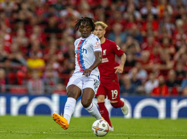 LIVERPOOL, ENGLAND - Monday, August 15, 2022: Crystal Palace's Eberechi Eze during the FA Premier League match between Liverpool FC and Crystal Palace FC at Anfield. The game ended in a 1-1 draw. (Pic by David Rawcliffe/Propaganda)