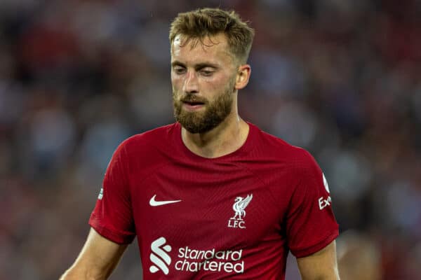 LIVERPOOL, ENGLAND - Monday, August 15, 2022: Liverpool's Nathaniel Phillips during the FA Premier League match between Liverpool FC and Crystal Palace FC at Anfield. The game ended in a 1-1 draw. (Pic by David Rawcliffe/Propaganda)