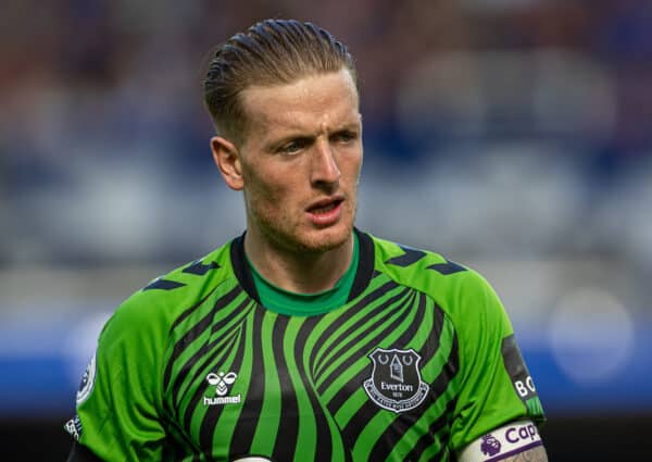 LIVERPOOL, ENGLAND - Saturday, August 20, 2022: Everton's goalkeeper Jordan Pickford during the FA Premier League match between Everton FC and Nottingham Forest FC at Goodison Park. (Pic by David Rawcliffe/Propaganda)