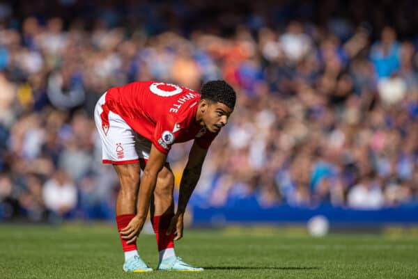 LIVERPOOL, ENGLAND - Saturday, August 20, 2022: Nottingham Forest's Morgan Gibbs-White during the FA Premier League match between Everton FC and Nottingham Forest FC at Goodison Park. (Pic by David Rawcliffe/Propaganda)