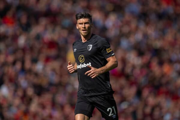 LIVERPOOL, ENGLAND - Saturday, August 27, 2022: Bournemouth's Kieffer Moore during the FA Premier League match between Liverpool FC and AFC Bournemouth at Anfield. Liverpool won 9-0. (Pic by David Rawcliffe/Propaganda)