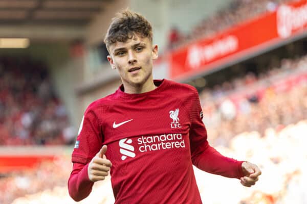 LIVERPOOL, ENGLAND - Saturday, August 27, 2022: Liverpool's Bobby Clark during the FA Premier League match between Liverpool FC and AFC Bournemouth at Anfield. Liverpool won 9-0. (Pic by David Rawcliffe/Propaganda)