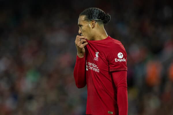 LIVERPOOL, ENGLAND - Wednesday, August 31, 2022: Liverpool's Virgil van Dijk during the FA Premier League match between Liverpool FC and Newcastle United FC at Anfield. Liverpool won 2-1.(Pic by David Rawcliffe/Propaganda)