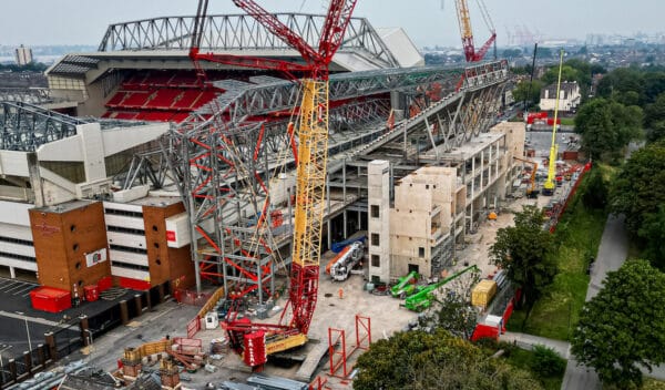 LIVERPOOL, ENGLAND - Saturday, September 3, 2022: Construction continues on the new upper tier to the Anfield Road stand at Anfield, home of Liverpool FC. (Pic by David Rawcliffe/Propaganda)