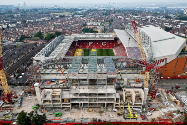 LIVERPOOL, ENGLAND - Saturday, September 3, 2022: Construction continues on the new upper tier to the Anfield Road stand at Anfield, home of Liverpool FC. (Pic by David Rawcliffe/Propaganda)