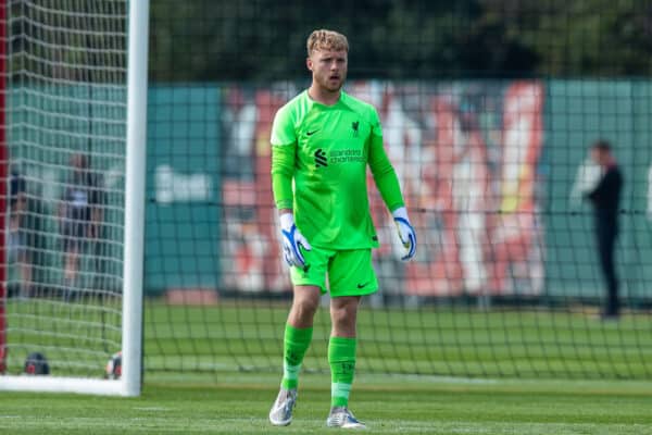 KIRKBY, ENGLAND - Saturday, September 3, 2022: Liverpool's goalkeeper Luke Hewitson during the Under-18 Premier League Cup match between Liverpool FC Under-18's and Tottenham Hotspur FC Under-18's at the Liverpool Academy. (Pic by Jessica Hornby/Propaganda)