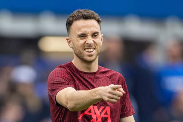 LIVERPOOL, ENGLAND - Saturday, September 3, 2022: Liverpool's Diogo Jota during the pre-match warm-up before the FA Premier League match between Everton FC and Liverpool FC, the 241st Merseyside Derby, at Goodison Park. (Pic by David Rawcliffe/Propaganda)