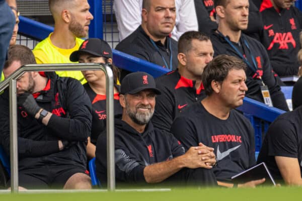 LIVERPOOL, ENGLAND - Saturday, September 3, 2022: Liverpool's manager Jürgen Klopp (R) and Everton's manager Frank Lampard during the FA Premier League match between Everton FC and Liverpool FC, the 241st Merseyside Derby, at Goodison Park. (Pic by David Rawcliffe/Propaganda)