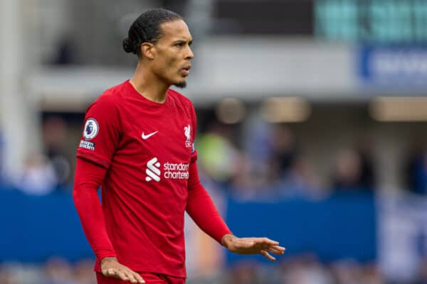 LIVERPOOL, ENGLAND - Saturday, September 3, 2022: Liverpool's Virgil van Dijk during the FA Premier League match between Everton FC and Liverpool FC, the 241st Merseyside Derby, at Goodison Park. (Pic by David Rawcliffe/Propaganda)