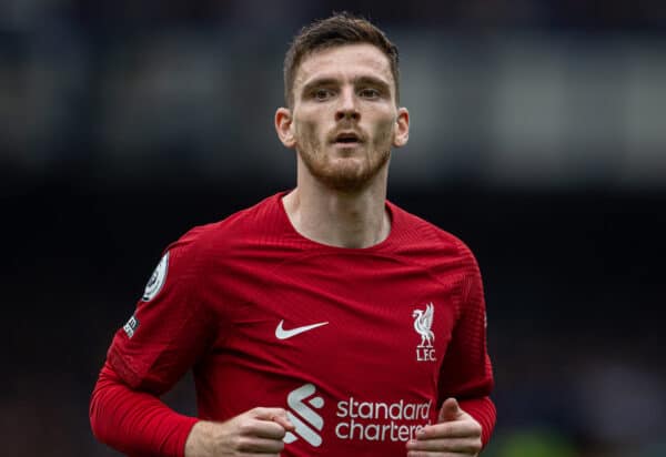 LIVERPOOL, INGLATERRA - Sábado, 3 de septiembre de 2022: Andy Robertson de Liverpool durante el partido de la FA Premier League entre Everton FC y Liverpool FC, el 241º Merseyside Derby, en Goodison Park.  (Foto de David Rawcliffe/Propaganda)