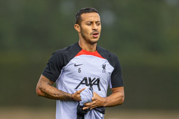 LIVERPOOL, ENGLAND - Tuesday, September 6, 2022: Liverpool's Thiago Alcântara during a training session at the AXA Training Centre ahead of the UEFA Champions League Group A matchday 1 game between SSC Napoli and Liverpool FC. (Pic by David Rawcliffe/Propaganda)