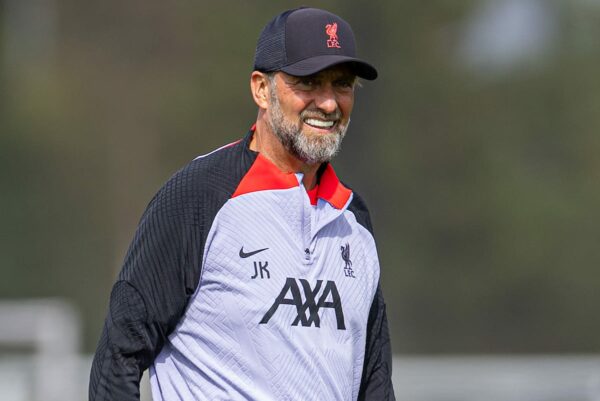 LIVERPOOL, ENGLAND - Tuesday, September 6, 2022: Liverpool's manager Jürgen Klopp during a training session at the AXA Training Centre ahead of the UEFA Champions League Group A matchday 1 game between SSC Napoli and Liverpool FC. (Pic by David Rawcliffe/Propaganda)