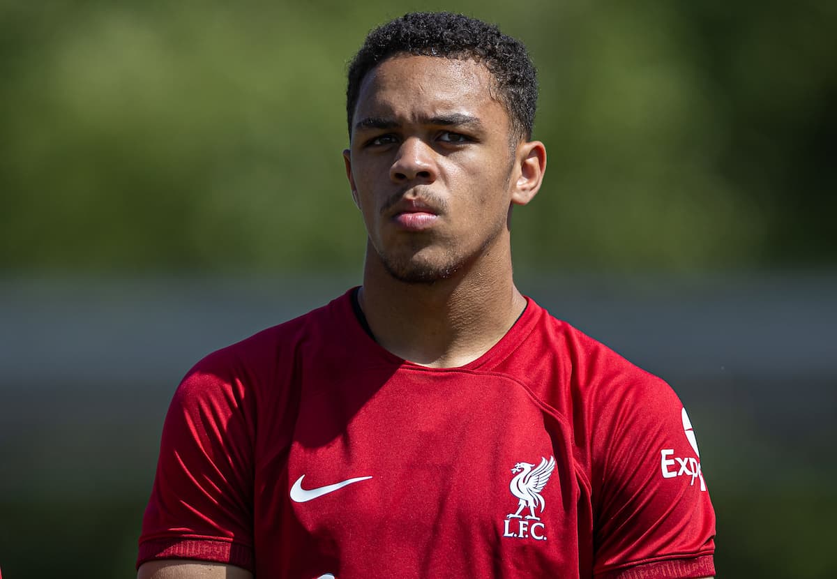 NAPLES, ITALY - Wednesday, September 7, 2022: Liverpool's Lee Jonas lines-up before the UEFA Youth League Group A Matchday 1 game between SSC Napoli Under-19's and Liverpool FC Under-19's at Giuseppe Piccolo. (Pic by David Rawcliffe/Propaganda)