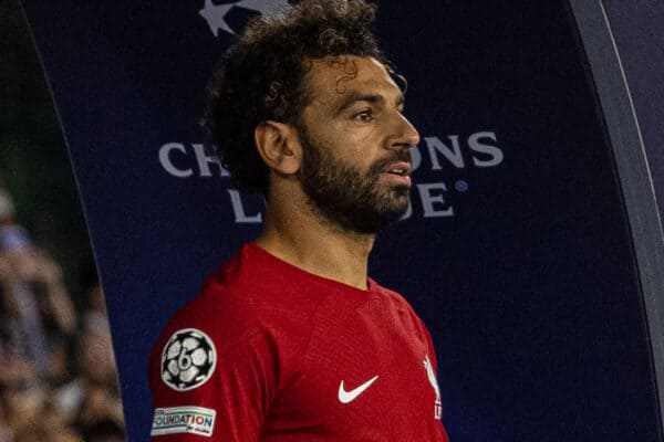 NAPLES, ITALY - Wednesday, September 7, 2022: Liverpool's Mohamed Salah walks through the Champions Arch before the UEFA Champions League Group A matchday 1 game between SSC Napoli and Liverpool FC at the Stadio Diego Armando Maradona. Napoli won 4-1. (Pic by David Rawcliffe/Propaganda)