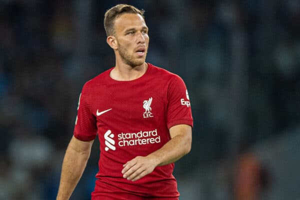 NAPLES, ITALY - Wednesday, September 7, 2022: Liverpool's substitute Arthur Melo during the UEFA Champions League Group A matchday 1 game between SSC Napoli and Liverpool FC at the Stadio Diego Armando Maradona. Napoli won 4-1. (Pic by David Rawcliffe/Propaganda)