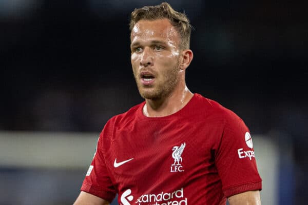 NAPLES, ITALY - Wednesday, September 7, 2022: Liverpool's substitute Arthur Melo during the UEFA Champions League Group A matchday 1 game between SSC Napoli and Liverpool FC at the Stadio Diego Armando Maradona. Napoli won 4-1. (Pic by David Rawcliffe/Propaganda)