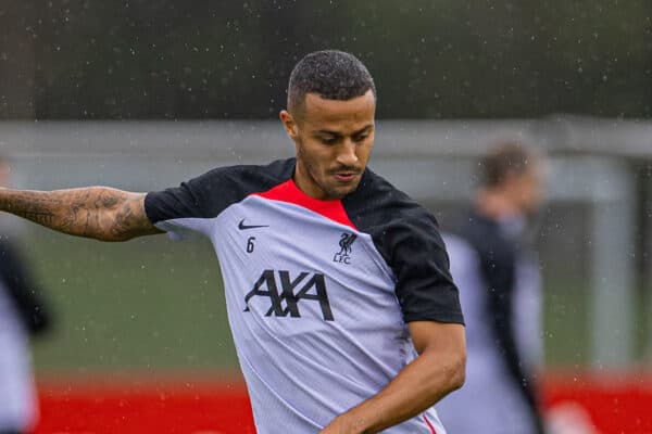 LIVERPOOL, ENGLAND - Monday, September 12, 2022: Liverpool's Thiago Alcântara during a training session at the AXA Training Centre ahead of the UEFA Champions League Group A matchday 2 game between Liverpool FC and AFC Ajax. (Pic by David Rawcliffe/Propaganda)