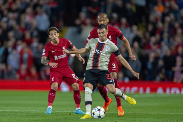 LIVERPOOL, ENGLAND - Tuesday, September 13, 2022: AFC Ajax's Steven Berghuis during the UEFA Champions League Group A matchday 2 game between Liverpool FC and AFC Ajax at Anfield. (Pic by David Rawcliffe/Propaganda)