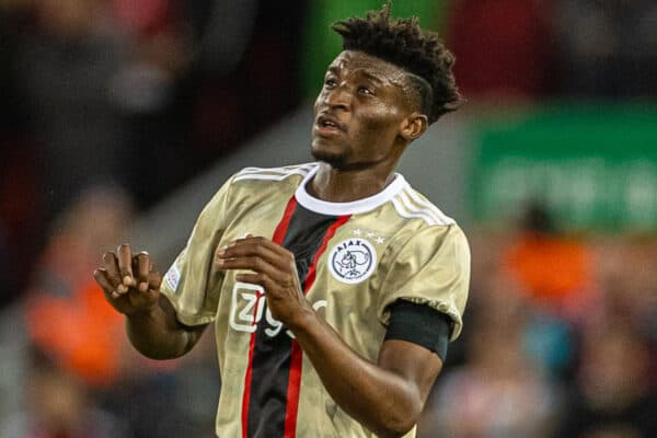 LIVERPOOL, ENGLAND - Tuesday, September 13, 2022: Ajax's Mohammed Kudus during the UEFA Champions League Group A matchday 2 game between Liverpool FC and AFC Ajax at Anfield. (Pic by David Rawcliffe/Propaganda)