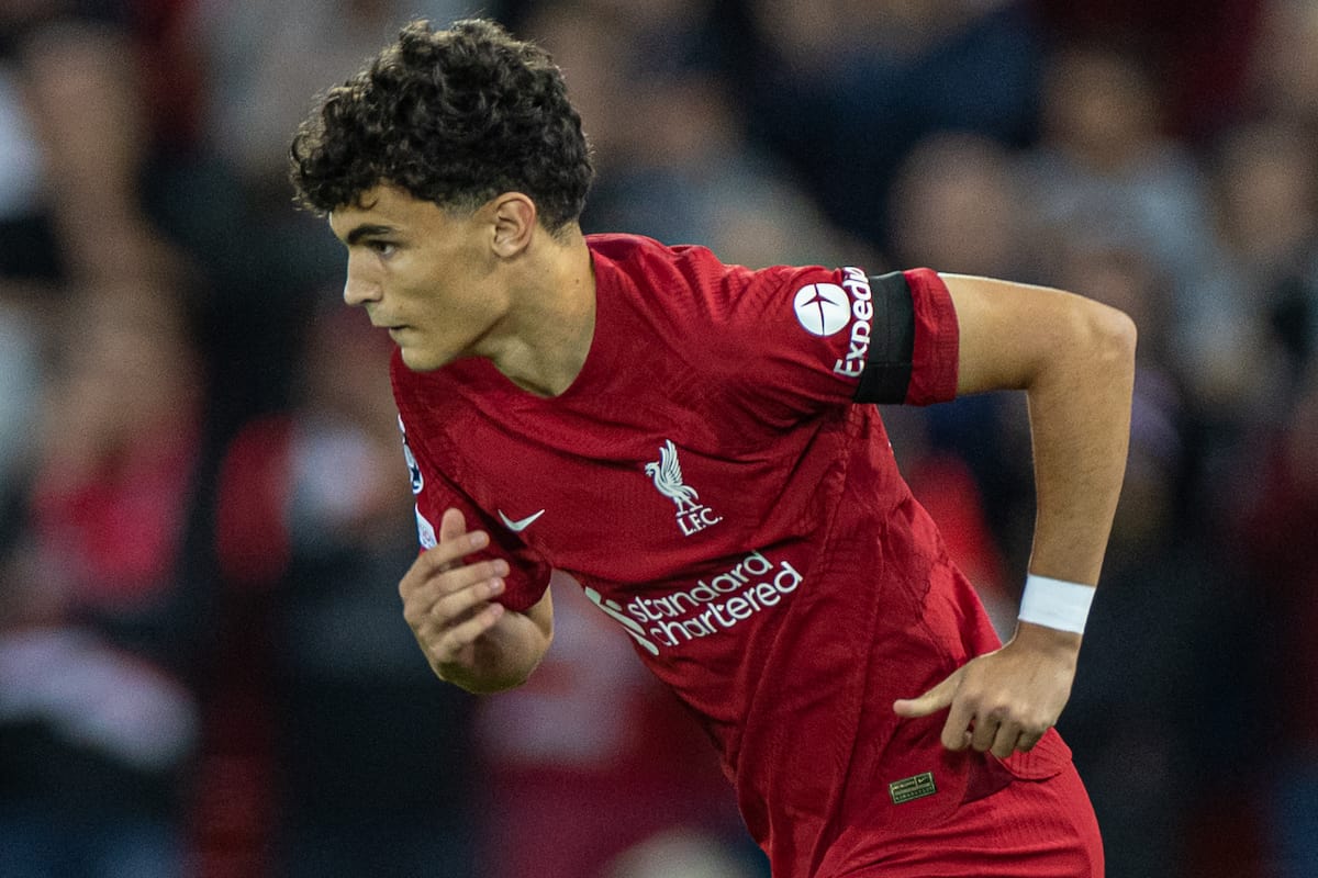 LIVERPOOL, ENGLAND - Tuesday, September 13, 2022: Liverpool's Stefan Bajcetic comes on as a substitute during the UEFA Champions League Group A matchday 2 game between Liverpool FC and AFC Ajax at Anfield. (Pic by David Rawcliffe/Propaganda)