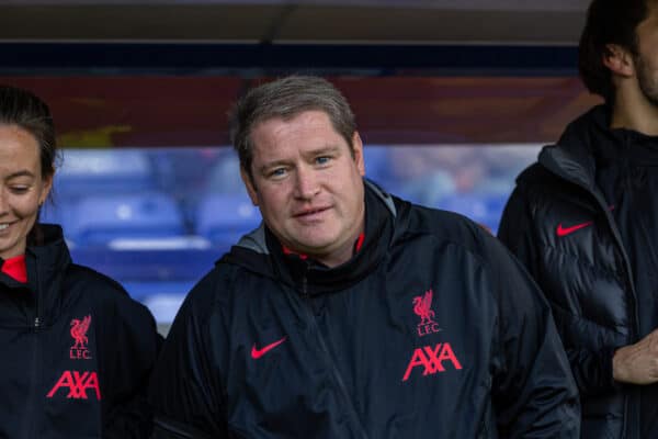 BIRKENHEAD, ENGLAND - Sunday, September 18, 2022: Liverpool's manager Matt Beard during the FA Women’s Super League match between Liverpool FC Women and Chelsea FC Women at Prenton Park. (Pic by David Rawcliffe/Propaganda)