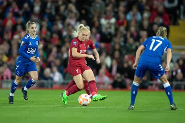 LIVERPOOL, ENGLAND - Sunday, September 25, 2022: Liverpool's Ceri Holland during the FA Women’s Super League match between Liverpool FC Women and Everton FC Women, the Women's Merseyside Derby, at Anfield. (Pic by Jessica Hornby/Propaganda)