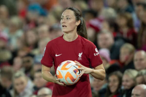 LIVERPOOL, ENGLAND - Sunday, September 25, 2022: Liverpool's Megan Campbell during the FA Women’s Super League match between Liverpool FC Women and Everton FC Women, the Women's Merseyside Derby, at Anfield. (Pic by Jessica Hornby/Propaganda)