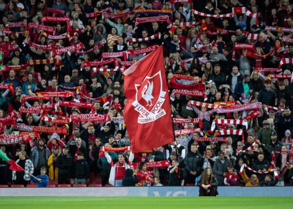 LIVERPOOL, ENGLAND - Sunday, September 25, 2022: Liverpool supporters during the FA Women’s Super League match between Liverpool FC Women and Everton FC Women, the Women's Merseyside Derby, at Anfield. (Pic by Jessica Hornby/Propaganda)