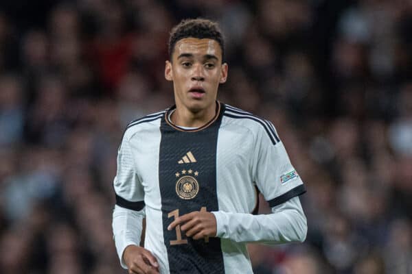 LONDON, ENGLAND - Monday, September 26, 2022: Germany's Jamal Musiala during the UEFA Nations League Group A3 game between England and Germany at Wembley Stadium. (Photo by David Rawcliffe/Propaganda)