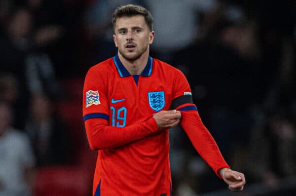 LONDON, ENGLAND - Monday, September 26, 2022: England's Mason Mount during the UEFA Nations League Group A3 game between England and Germany at Wembley Stadium. (Photo by David Rawcliffe/Propaganda)