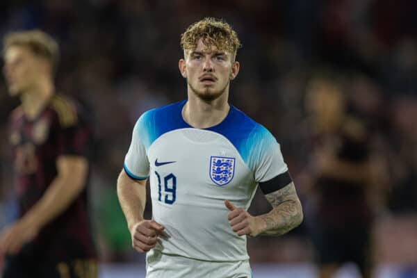 SHEFFIELD, ENGLAND - Tuesday, September 27, 2022: England's Harvey Elliott during the International friendly between England Under-21’s and Germany Under-21’s at Bramall Lane. (Photo by David Rawcliffe/Propaganda)