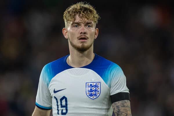 SHEFFIELD, ENGLAND - Tuesday, September 27, 2022: England's Harvey Elliott during the International friendly between England Under-21’s and Germany Under-21’s at Bramall Lane. (Photo by David Rawcliffe/Propaganda)