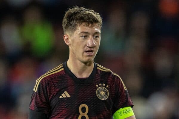 SHEFFIELD, ENGLAND - Tuesday, September 27, 2022: Germany's captain Angelo Stiller during the International friendly between England Under-21’s and Germany Under-21’s at Bramall Lane. (Photo by David Rawcliffe/Propaganda)