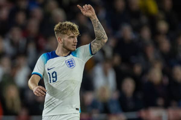 SHEFFIELD, ENGLAND - Tuesday, September 27, 2022: England's Harvey Elliott during the International friendly between England Under-21’s and Germany Under-21’s at Bramall Lane. (Photo by David Rawcliffe/Propaganda)