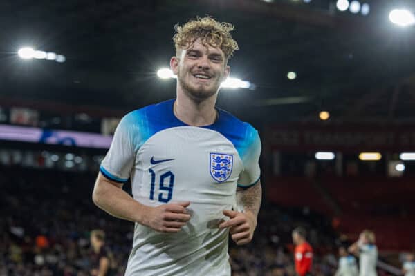 SHEFFIELD, ENGLAND - Tuesday, September 27, 2022: England's Harvey Elliott during the International friendly between England Under-21’s and Germany Under-21’s at Bramall Lane. (Photo by David Rawcliffe/Propaganda)