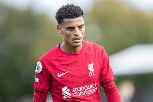 LIVERPOOL, ENGLAND - Saturday, October 1, 2022: Melkamu Frauendorf during the Premier League 2 Division 1 match between Liverpool FC Under-21's and Arsenal FC Under-21's at the Liverpool Academy. (Pic by Jessica Hornby/Propaganda)