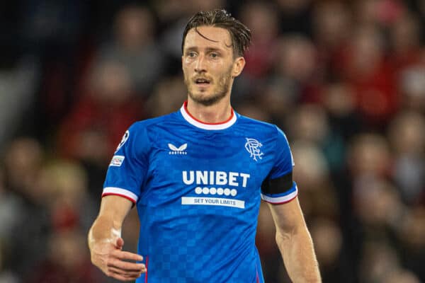 LIVERPOOL, ENGLAND - Tuesday, October 3, 2022: Glasgow Rangers' Ben Davies during the UEFA Champions League Group A matchday 3 game between Liverpool FC and Glasgow Rangers FC at Anfield. Liverpool won 2-0. (Pic by David Rawcliffe/Propaganda)