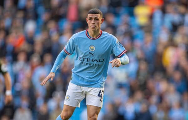 MANCHESTER, ENGLAND - Saturday, October 8, 2022: Manchester City's Phil Foden during the FA Premier League match between Manchester City FC and Southampton FC at the Etihad Stadium. (Pic by David Rawcliffe/Propaganda)