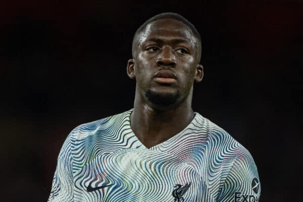 LONDON, ENGLAND - Sunday, October 9, 2022: Liverpool's Ibrahima Konaté applauds the supporters after the FA Premier League match between Arsenal FC and Liverpool FC at the Emirates Stadium. (Pic by David Rawcliffe/Propaganda)