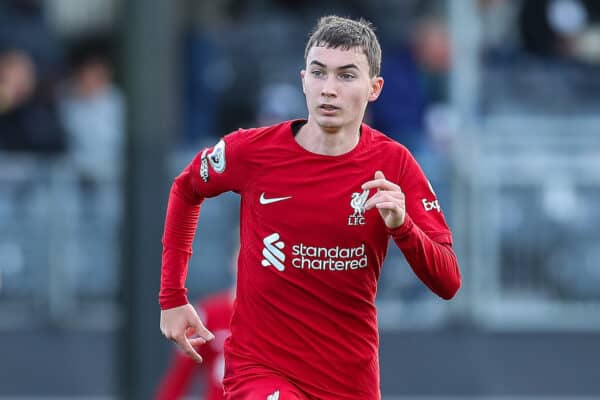 KIRKBY, ENGLAND - Saturday, October 22, 2022: Liverpool's Mateusz Musialowski during the Premier League 2 Division 1 match between Liverpool FC Under-21's and Everton FC Under-21's, the Mini Merseyside Derby, at the Liverpool Academy. Liverpool won 2-1. (Pic by Jessica Hornby/Propaganda)