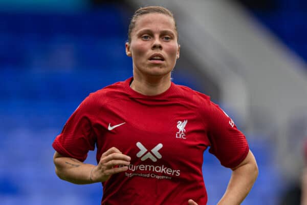 BIRKENHEAD, ENGLAND - Sunday, October 23, 2022: Liverpool's Gilly Flaherty during the FA Women’s Super League game between Liverpool FC Women and Arsenal FC Women at Prenton Park. Arsenal won 2-0. (Pic by David Rawcliffe/Propaganda)