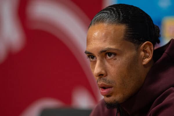 AMSTERDAM, THE NETHERLANDS - Tuesday, October 25, 2022: Liverpool's Virgil van Dijk during a press conference at the Amsterdam Arena ahead of the UEFA Champions League Group A MD5 game between AFC Ajax and Liverpool FC. (Pic by David Rawcliffe/Propaganda)