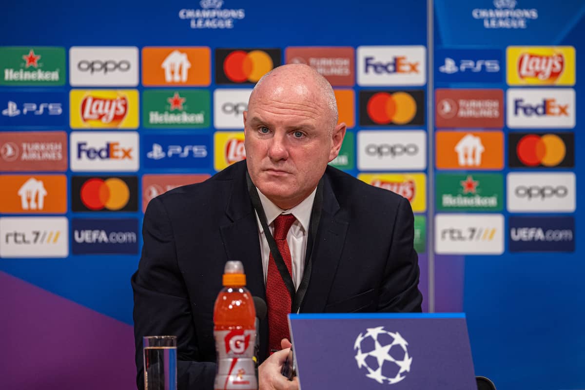 AMSTERDAM, THE NETHERLANDS - Tuesday, October 25, 2022: Liverpool's press officer Tony Barrett during a press conference at the Amsterdam Arena ahead of the UEFA Champions League Group A MD5 game between AFC Ajax and Liverpool FC. (Pic by David Rawcliffe/Propaganda)