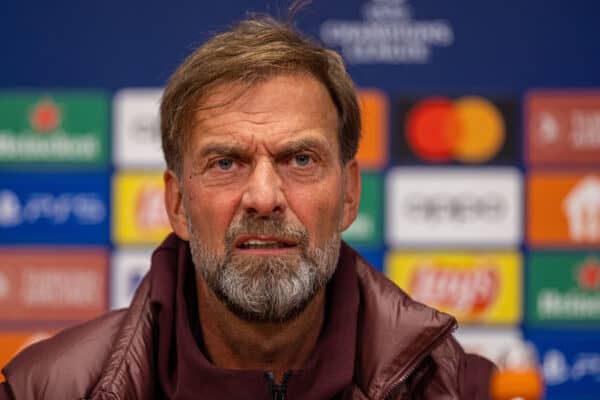 AMSTERDAM, THE NETHERLANDS - Tuesday, October 25, 2022: Liverpool's manager Jürgen Klopp during a press conference at the Amsterdam Arena ahead of the UEFA Champions League Group A MD5 game between AFC Ajax and Liverpool FC. (Pic by David Rawcliffe/Propaganda)