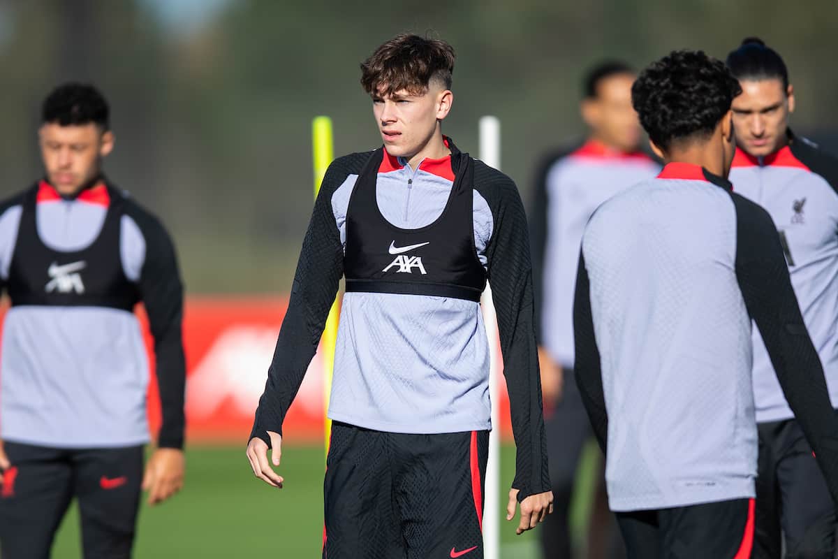 LIVERPOOL, ENGLAND - Tuesday, October 25, 2022: Liverpool's Luke Chambers during a training session at the AXA Training Centre ahead of the UEFA Champions League Group A matchday 5 game between AFC Ajax and Liverpool FC. (Pic by Jessica Hornby/Propaganda)