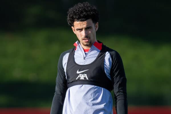 LIVERPOOL, ENGLAND - Tuesday, October 25, 2022: Liverpool's Curtis Jones during a training session at the AXA Training Centre ahead of the UEFA Champions League Group A matchday 5 game between AFC Ajax and Liverpool FC. (Pic by Jessica Hornby/Propaganda)