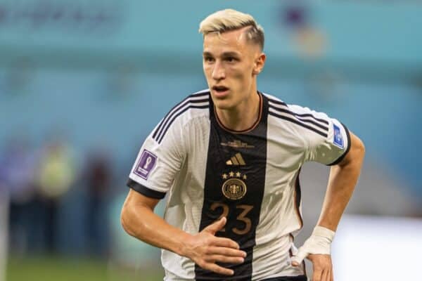 DOHA, QATAR - Wednesday, November 23, 2022: Germany's Nico Schlotterbeck during the FIFA World Cup Qatar 2022 Group E match between Germany and Japan at the Khalifa International Stadium. (Pic by David Rawcliffe/Propaganda)