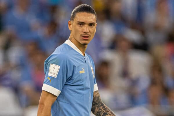 DOHA, QATAR - Thursday, November 24, 2022: Uruguay's Darwin Núñez during the FIFA World Cup Qatar 2022 Group H match between Uruguay and South Korea at the Education City Stadium. The game ended in a goal-less draw. (Pic by David Rawcliffe/Propaganda)